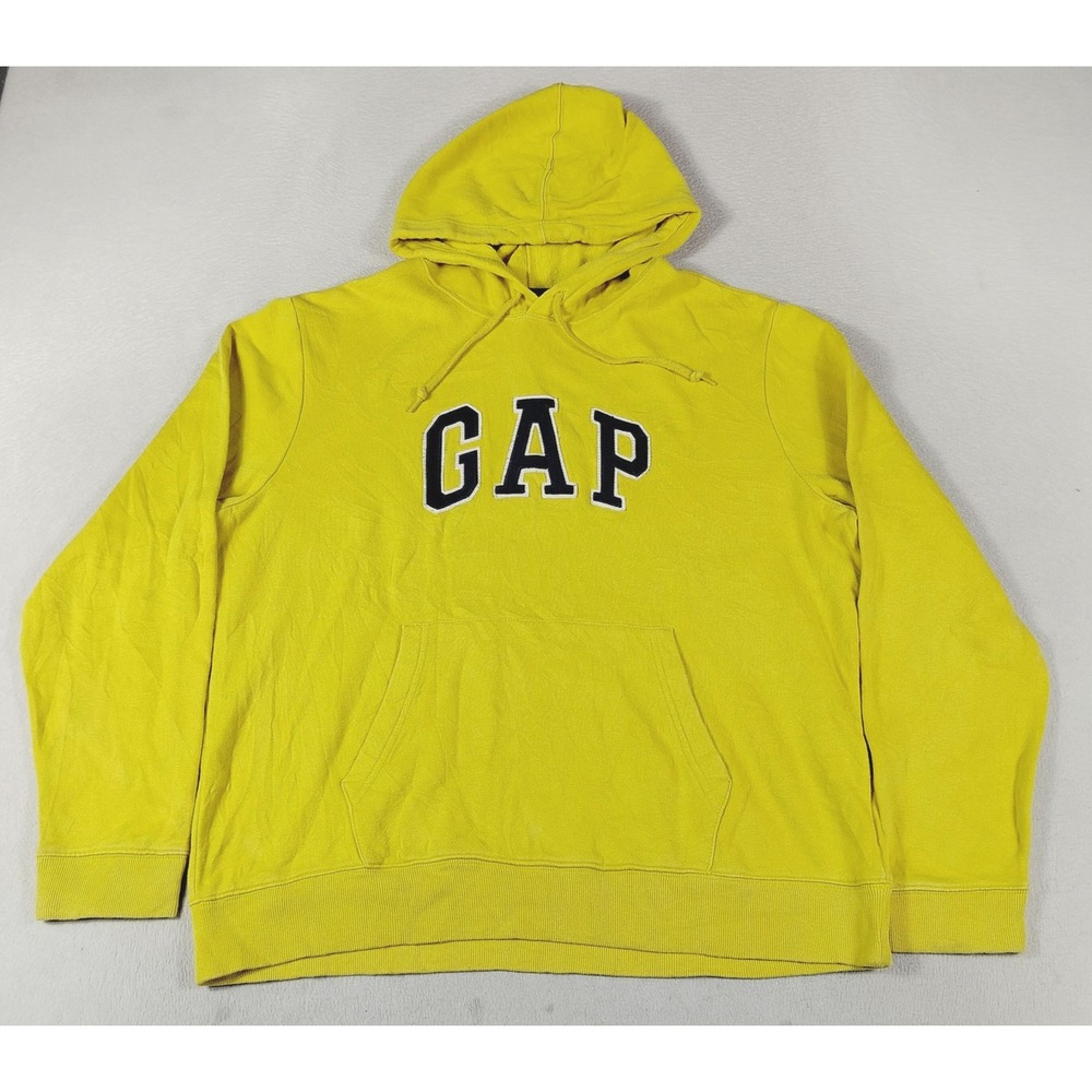 Gap Hoodie Sweatshirt Mens XL Yellow GAP Logo Pullover Fleece Embroidered